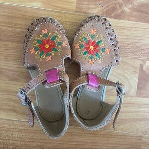 Embroidered Tan Kids Shoes